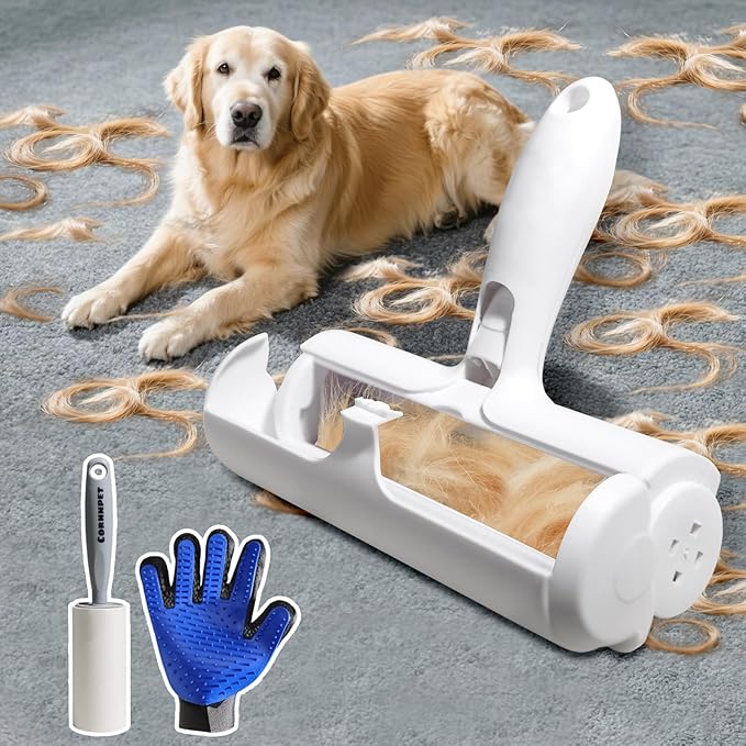 Pet Hair Removal Tool – Reusable Lint Roller for Dogs &amp; Cats – Self-Cleaning Fur Remover Brush - Portable, Multi-Surface Fur Removal Tool - Glove Brush and Pet Hair Extra Sticky Roller