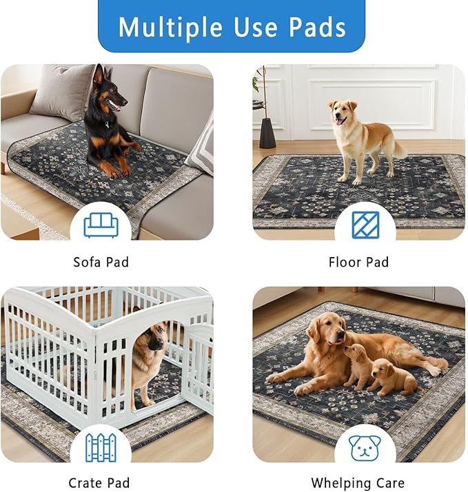 Washable Pee Pads for Dogs 2 Pack, Absorbent Reusable Puppy Pads Waterproof, Leakproof &amp; Non-Slip Whelping Pad, Potty Training Pads for Dogs Playpen Mat 48x48