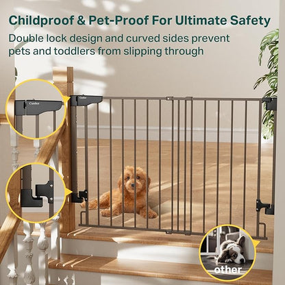 Cumbor 29.2-43" No Bottom Bar Baby Gate for Stairs, 2-in-1 Hardware Mounted Dog Gate Indoor, Pet Gate for Doorways with Large Walk Thru Door, Child-Proof Safety Gate for Top &amp; Bottom of Stairs (Brown)