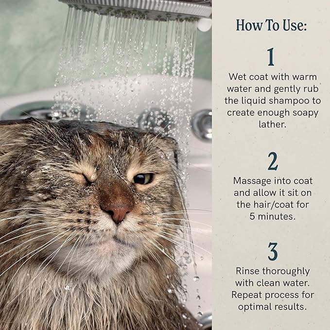 JR Liggett’s Natural Liquid Cat Shampoo for Sensitive Skin - 100% Detergent Free, Non-GMO &amp; Biodegradable - Tear-Free, Hypoallergenic Formula Soothes Dry Itchy Skin - Safe for Puppies - 8.45 fl oz