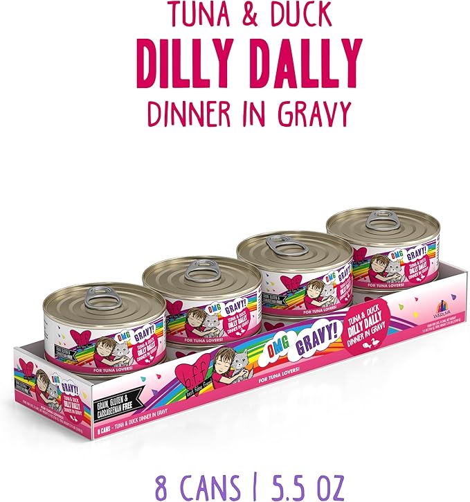 Weruva B.F.F. OMG - Best Feline Friend Oh My Gravy!, Tuna &amp; Duck Dilly Dally with Tuna &amp; Duck, 5.5oz Can (Pack of 8)