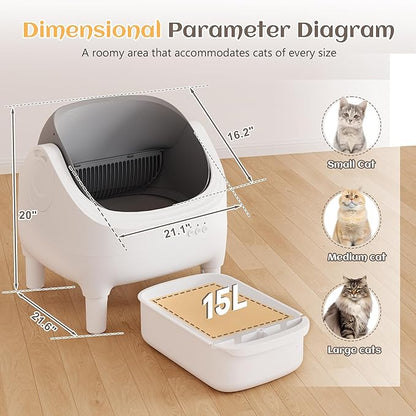 Greesum Automatic Self-Cleaning Litter Box for Cats - Open-Top Design, Easy Odor Control, Smart APP Control, 15L Large Waste Bin, Includes Trash Bags &amp; Mat (Grey)