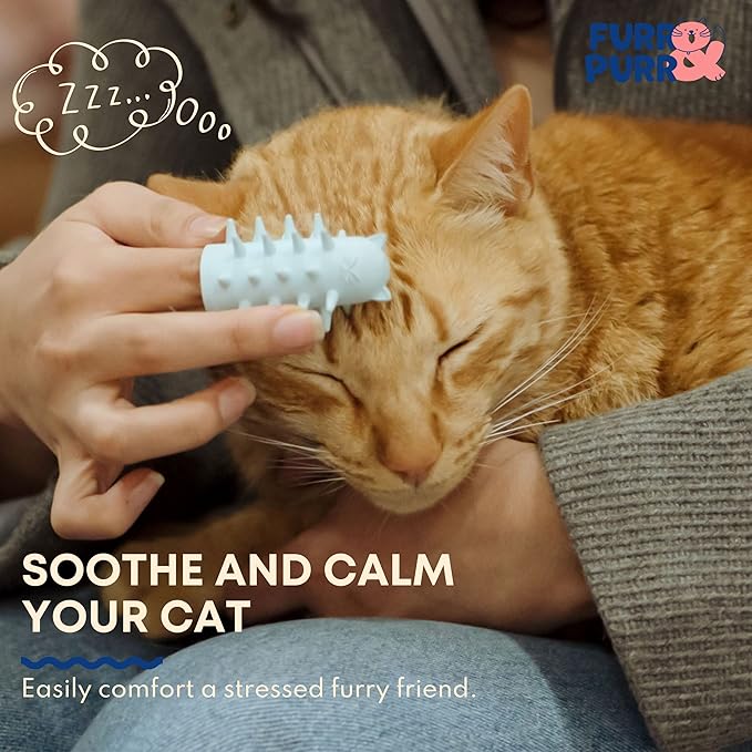 Furr&amp;Purr Cat Brush Set for Indoor Cats - Grooming Tools: Face Scratcher, Calming Massager, and Scratching Pad (2-Pack, Made in the USA)