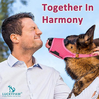 LUCKYPAW Soft Muzzle for Medium Large Sized Dogs Beagle Labrador German Shepherd, Dog Muzzle to Prevent Biting Chewing, Adjustable Breathable Mouth Guard for Grooming Walking Training(Hot Pink, L)