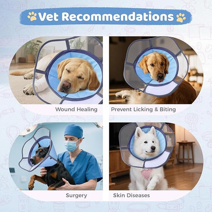 Soft Dog Cone Collar After Surgery Recovery,Adjustable E-Collar with Removable Shield,Lightweight,Breathable Anti-Licking Protective Cone for Large,Medium,Small Pets (Blue, M (Neck:12&