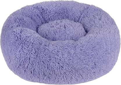 Best Pet Supplies Round Donut Dog Bed with Plush Faux Fur Fabric, Calming, Anti-Anxiety Cushion for Indoor Pets, Slip-Resistant Base, Soft Ergonomic Support - Lavender, 20x20x6&