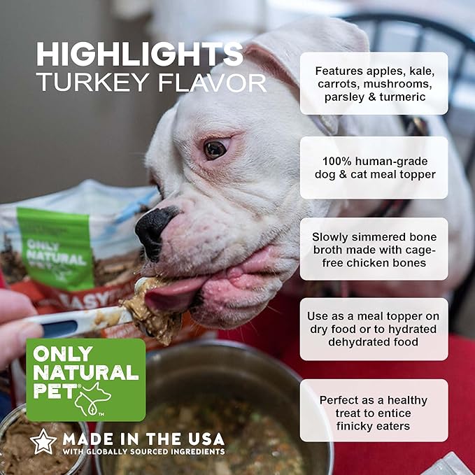 Only Natural Pet Bone Broth Turkey Flavor Dog &amp; Cat Meal Topper, 100% Human-Grade Slow-Simmered, Free-Range for Dry Food or to Hydrate Dehydrated Food - (2-Pack / 11.16 oz Each)