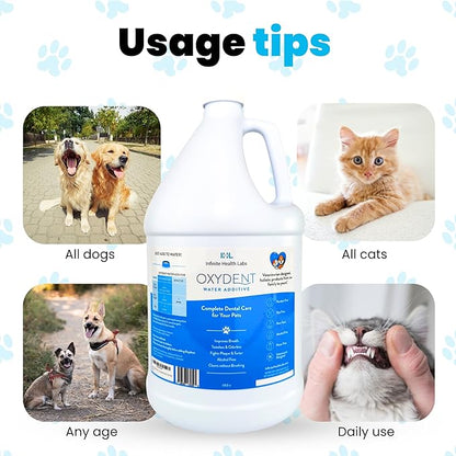 Oxydent Premium Pet Dental Care Solution - Pet Water Additive &amp; Mouthwash for Teeth Cleaning - Eliminate Bad Dog &amp; Cat Bad Breath - Dog Dental Rinse - Fights Tartar &amp; Plaque - 1 Gallon