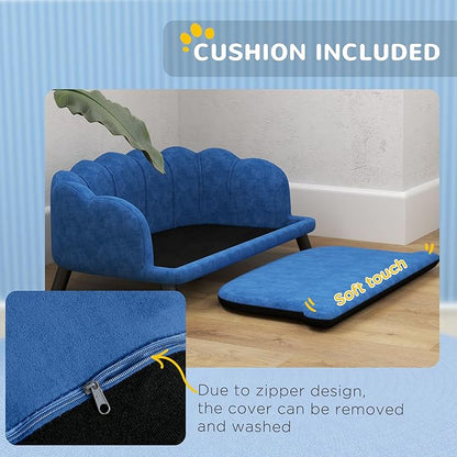 PawHut Velvet Large Dog Couch with Foam Cushion, Soft and Cute Bed with Pearl Design, Sofa for Big and Medium Dogs, Dark Blue