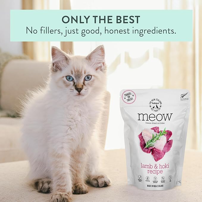 Meow Freeze Dried Cat Food - Lamb &amp; Hoki Recipe, High Protein Cat Treats, Meals &amp; Toppers, Dry Cat Food,1.76 oz