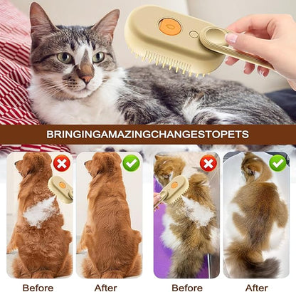 Cat Steam Brush for Shedding, 2025 New 4 in 1 Rechargeable Steam Pet Brushes for Cats &amp; Dogs, Indoor Anti-static Pets Brush for Massage, Cleaning, Shedding &amp; Combing Hair (Beige)