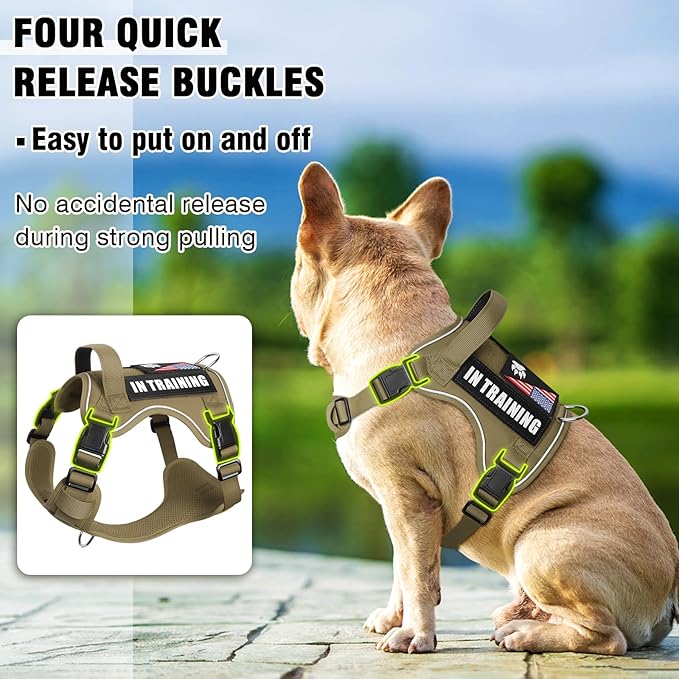 WINSEE Service Dog in Training Harness with 5 PCS Patches, Reflective Tactical Dog Vest Harness, Adjustable Soft Oxford Pet Harness with Easy Control Handle, Hook &amp; Loop Panels for Walking Hiking
