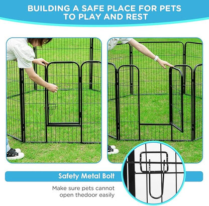 BestPet Dog Playpen Indoor 32 inch 12 Panels Metal Dog Pen Pet Dog Fence Outdoor Exercise Pen with Doors,Pet Puppy Playpen for RV Camping Yard, Black