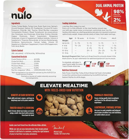 Nulo Freestyle Freeze-Dried Raw, Ultra-Rich Grain-Free Dry Cat Food for All Breeds and Life Stages with BC30 Probiotic for Digestive and Immune Health, Turkey &amp; Duck, 5.5 Ounce