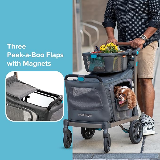 Pet XL Foldable Cart - Adjustable &amp; Portable Pet Stroller with Caddy, Shopping Basket, Foam Filled Rubber Wheels &amp; Storage - Carriage for Small &amp; Medium Dogs, Cats Under 75 lbs