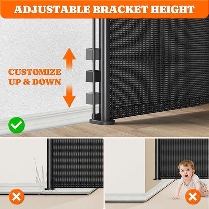 Pawtners Retractable Baby Gates Extra Wide, 41" Tall Extends up to 200" Wide, Dog Gate Indoor for Stairs, Pet Gate with Support Rods for Doorways Hallways Garage Indoor &amp; Outdoor-Black