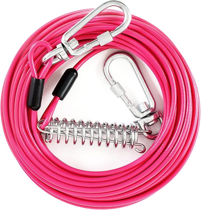 Heavy Duty Dog Tie Out Run Cable - 50 ft Long Leash with Durable Carabiner, Chew Proof for Large Dogs &amp; Yard Use