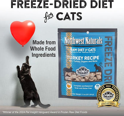 Northwest Naturals Freeze-Dried Turkey Cat &amp; Kitten Food – Bite-Sized Nibbles – Healthy, Limited, Human-Grade Ingredients, All-Natural, High-Protein Raw Diet – Complete &amp; Balanced, Made in USA, 11 oz
