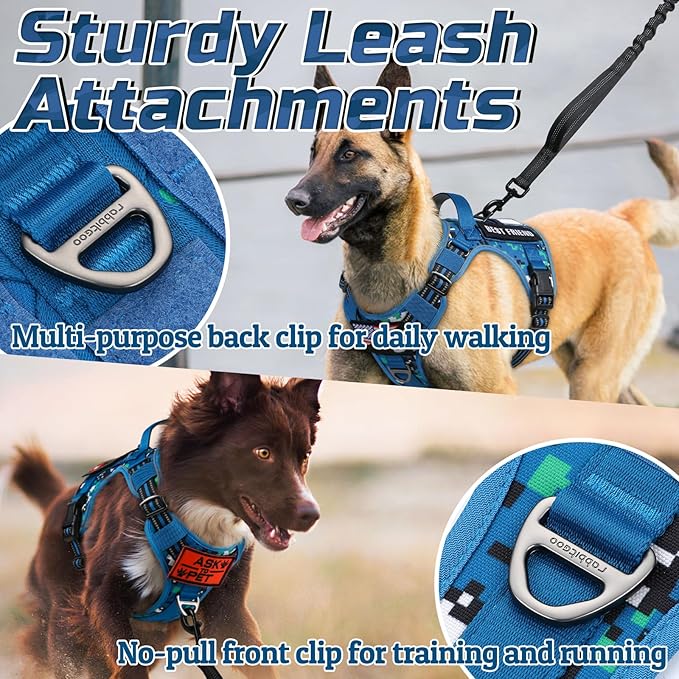 rabbitgoo Tactical Dog Harness for Small Dogs, No Pull Military Service Vest with Handle &amp; Molle, Easy Control for Training Walking, Adjustable Reflective Straps, Blue Camo, S