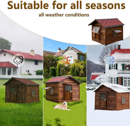 Luxury Dog House Outdoor&amp;Indoor Weatherproof, Wooden Dog House for for Garden Backyard, Natural Pine Wood Pet House Outside, Waterproof Dog Kennel, XL
