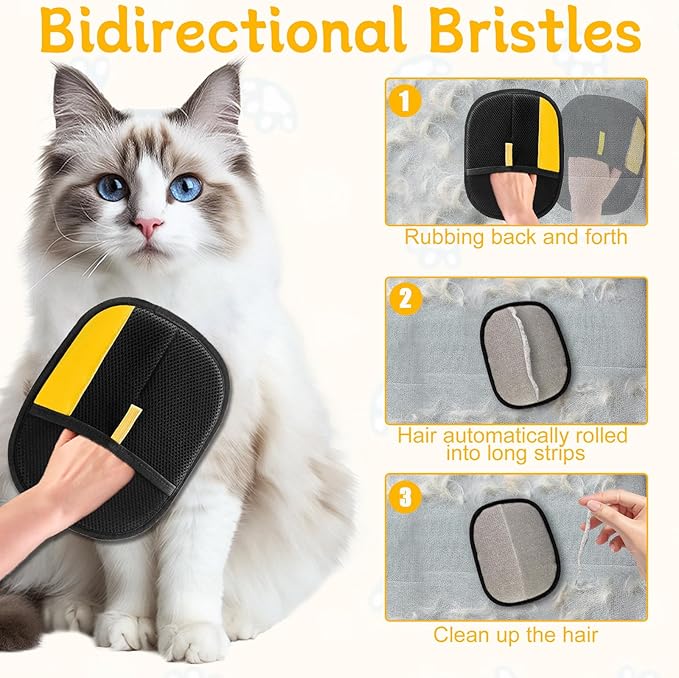 2025 Pet Hair Removal Glove for Cats &amp; Dogs,3pcs Electrostatic Pet Hair Remover,Efficient Grooming Gloves for Pet Hair,Reusable Cat &amp; Dog Hair Remover for Furniture,Couch,Curtain,Carpet