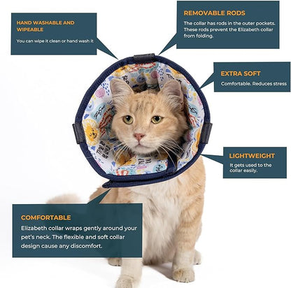 Cat Cone Collar – Colorful Cat Pattern - Lightweight Recovery Cone for Cats, Anti-Lick &amp; Anti-Scratch, Vet Recommended, Elizabethan Collar (Colorful, XXS [Neck Girth: 7.5"-10.3"])