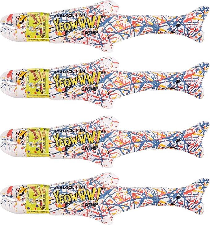 Yeowww! Catnip Pollock Fish 4 Pack | Pure Leaf &amp; Flowertop | Cat and Kitten Toy