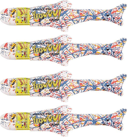 Yeowww! Catnip Pollock Fish 4 Pack | Pure Leaf &amp; Flowertop | Cat and Kitten Toy