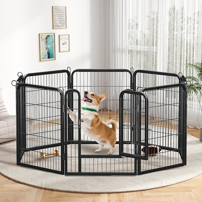 32 Inch Dog Playpen - 8 Panels Metal Pet Exercise Pen for Small-Medium Dogs, Indoor/Outdoor Dog Fence for Yard, Garden, Camping &amp; RV Travel