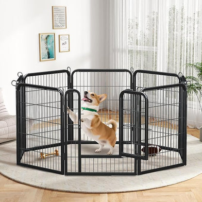 32 Inch Dog Playpen - 8 Panels Metal Pet Exercise Pen for Small-Medium Dogs, Indoor/Outdoor Dog Fence for Yard, Garden, Camping &amp; RV Travel