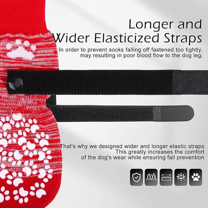 EXPAWLORER Anti Slip Dog Socks to Prevent Licking Paws, Dog Shoes for Hot Pavement, Dog Booties for Small Medium Large Senior Dogs, Traction Control Dog Boots &amp; Paw Protectors for Hardwood Floors-Red