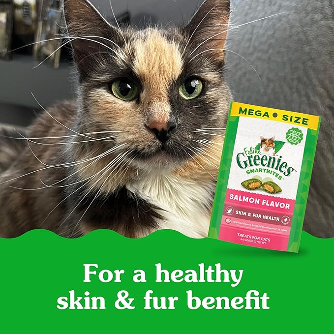 Greenies Feline Smartbites Skin &amp; Fur Health Crunchy and Soft Cat Treats, Salmon Flavor, 4.6 oz. Pack