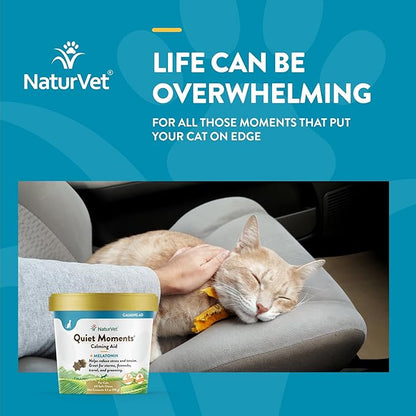 NaturVet –Quiet Moments Calming Aid for Cats Plus Melatonin – 60 Soft Chews – Helps Reduce Stress &amp; Promote Relaxation – Great for Storms, Fireworks, Travel &amp; Grooming
