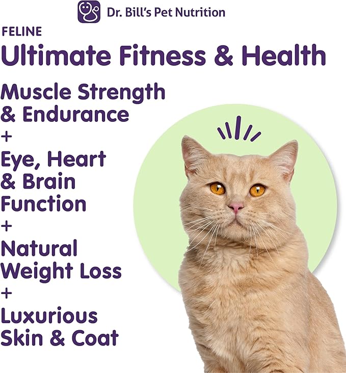 Dr. Bill’s Feline Ultimate Fitness &amp; Health | Cat Multivitamin Powder - Daily Supplement | Weight Control, Joint, Brain, Heart &amp; Immune Support | Omega 3s, Collagen, B Vitamins, Taurine, Amino Acids