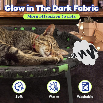 Elevated Cat Bed, Glow-in-The-Dark Fabric Cat Hammock Bed for Large Indoor Cats, Machine Washable &amp; Breathable Cover, Tool Free Easy Assembly, up to 66Lbs (Gray, L)