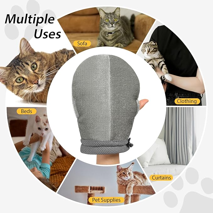 HEYWEAN Double Sided Pet Hair Removal Gloves Brush Reusable Dog Cat Electrostatic Hair Remover with Silicone Brush for Bathing Grooming Glove Tool 1 Pcs (PetHair-R1)