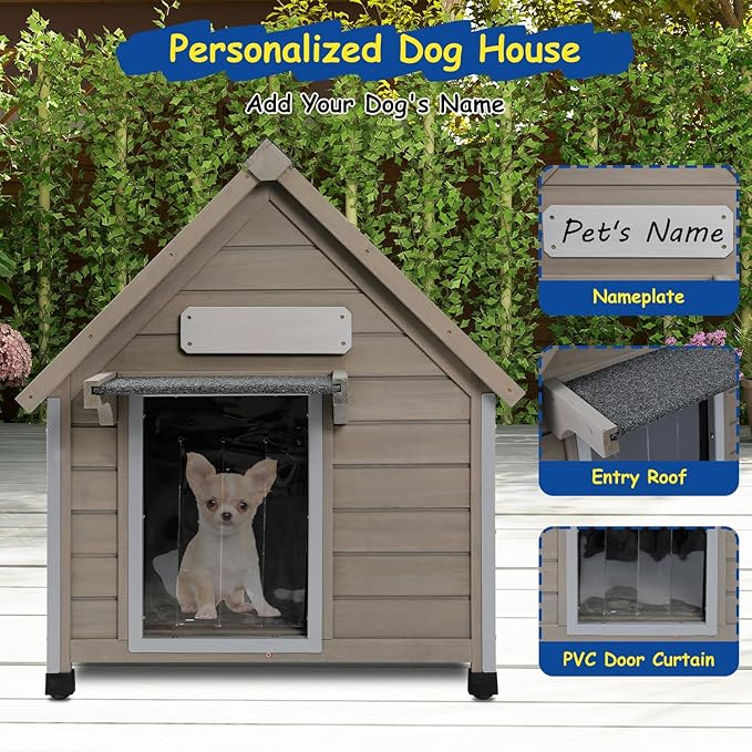 Outdoor Dog House Waterproof for Medium Small Dogs with Anti-Chewing Iron Frame, Adjustable Vent Window, Indoor &amp; Outdoor Doghouse Kennel Puppy Shelter, Easy Clean and Assemble (26" L*31.9" W*32" H)