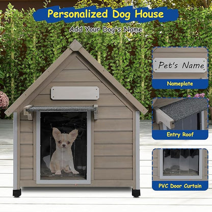 Outdoor Dog House Waterproof for Medium Small Dogs with Anti-Chewing Iron Frame, Adjustable Vent Window, Indoor &amp; Outdoor Doghouse Kennel Puppy Shelter, Easy Clean and Assemble (26" L*31.9" W*32" H)