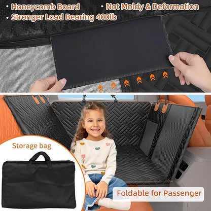 Dog Car Seat Cover for Back Seat,100% Waterproof &amp; Scratchproof Back Seat Pet Cover for Dogs,5MM PP Board Hard Bottom Dog Bed for Car,Supports 400lbs Back Seat Extender for Dogs for Car/SUV
