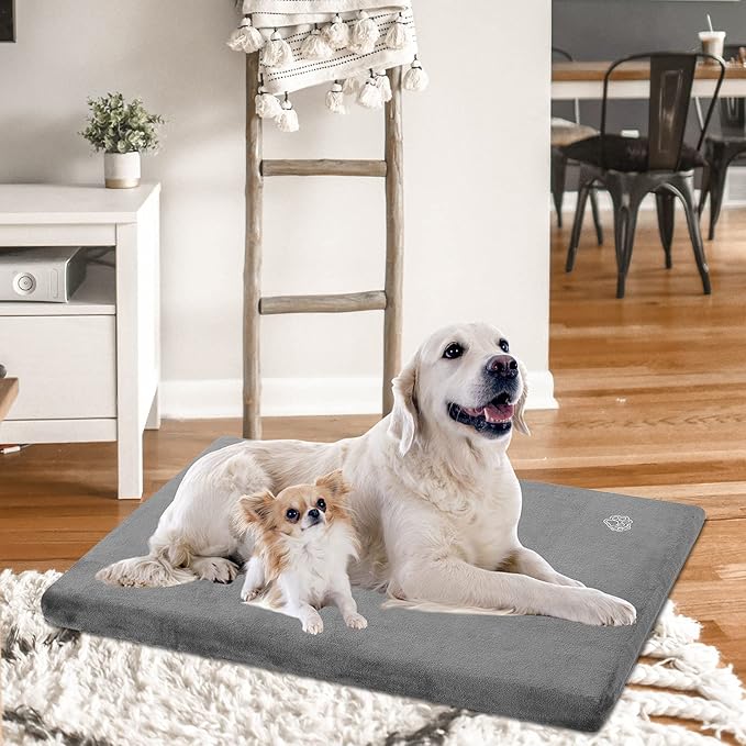 EMPSIGN Stylish Dog Bed Mat Dog Crate Pad Mattress Reversible (Cool &amp; Warm), Water Proof Linings, Removable Machine Washable Cover, Firm Support Pet Crate Bed for Small to XX-Large Dogs, Grey