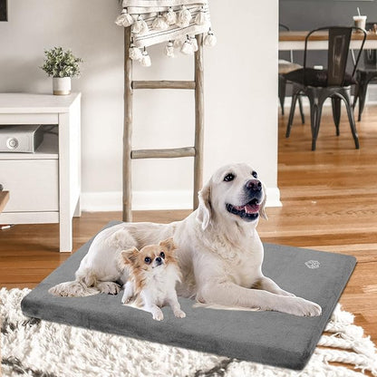 EMPSIGN Stylish Dog Bed Mat Dog Crate Pad Mattress Reversible (Cool &amp; Warm), Water Proof Linings, Removable Machine Washable Cover, Firm Support Pet Crate Bed for Small to XX-Large Dogs, Grey