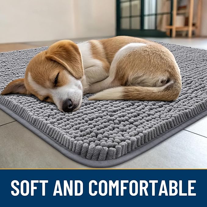 Smiry Dog Door Mat for Muddy Paws 59x35, Absorbs Moisture and Dirt Doormat, Non-Slip Washable Quick Dry Chenille Front Door Mat Indoor Entrance, Entryway Carpet for Inside Floor, Grey
