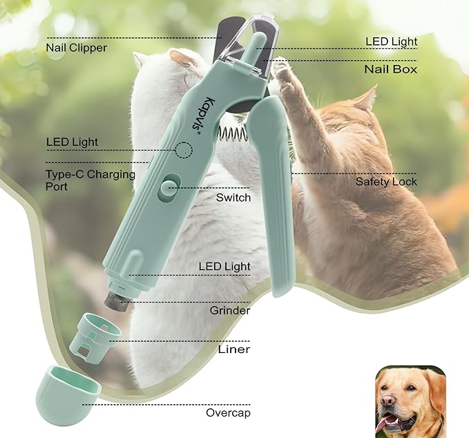 2-in-1 Dog Nail Trimmers &amp; Dog Nail Grinder with LED Lights,Cat Nail Clipper with Guard,cat Nail Trimmer for Large Medium Small Dogs Cats Claw Trimmer Quick Sensor and Safety Guard
