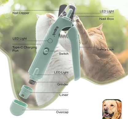 2-in-1 Dog &amp; Cat Nail Clipper and Grinder,LED Lights &amp; Safety Guard for Large Medium Small Dogs Cats Claw Trimmer,Claw Grooming Tool for for Cats and Small Dogs