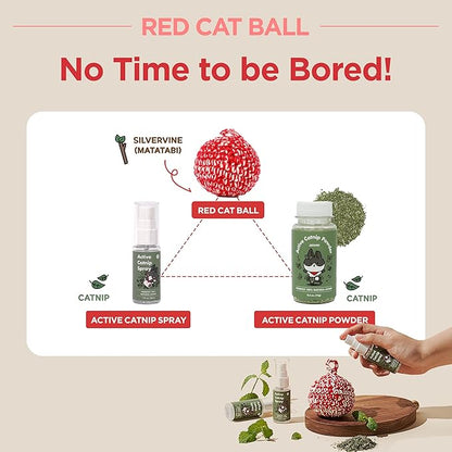 JAYU PET Red Cat Ball [W/Bell Version] - Handmade Silvervine Cat Toy with Catnip, Interactive Matatabi Ball for Indoor Cats &amp; Kittens, Feline Play Toy &amp; Gift (2.7 inch)