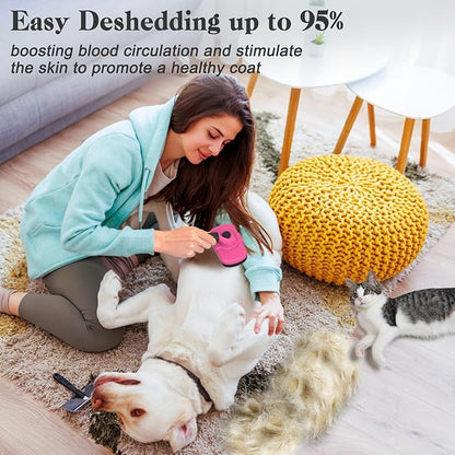 Self-Cleaning Pet Grooming Brush - Skin-Friendly Deshedding Tool for Dogs &amp; Cats in Pink, Removes Loose Hair and Tangles