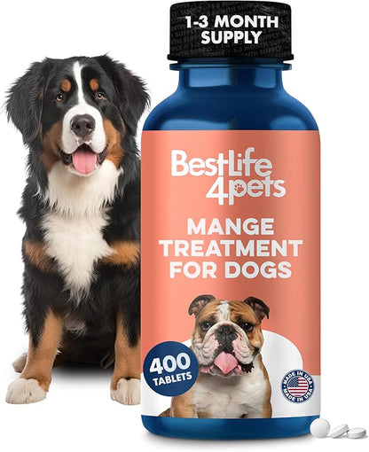 Mange Treatment for Dogs, Natural Dog Itching Skin Relief for Demodectic &amp; Puppy Mange, Mites, Canine Scabies, Helps Dogs Skin Irritation, Hot Spots, Hair Loss, and Canine Dandruff, 400 Odorless Pills