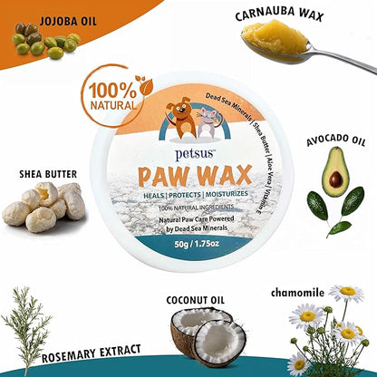 Natural Dog Paw &amp; Nose Balm – Moisturizing Paw Wax with Dead Sea Minerals | Lick-Safe, Organic Balm for Dry, Cracked Paws &amp; Dry Noses | Heat, Ice &amp; Terrain Protection – 1.75 oz