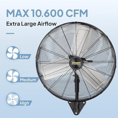 ROVSUN 30 Inch Industrial Wall Mounted Fan, Max 10600 CFM High Velocity Wall MountFan w/ 3 Speed Settings, Aluminum Blade &amp; Dual Ball Bearing Motor, for Garage, Gym, Piano