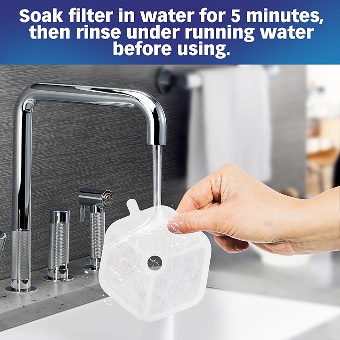 PET STANDARD Replacement Water Filter &amp; 12 Pack Pre-Filter Sponges Compatible with Smartoo 152oz/4.5L Automatic Cat Fountain PTM-643, Pack of 12